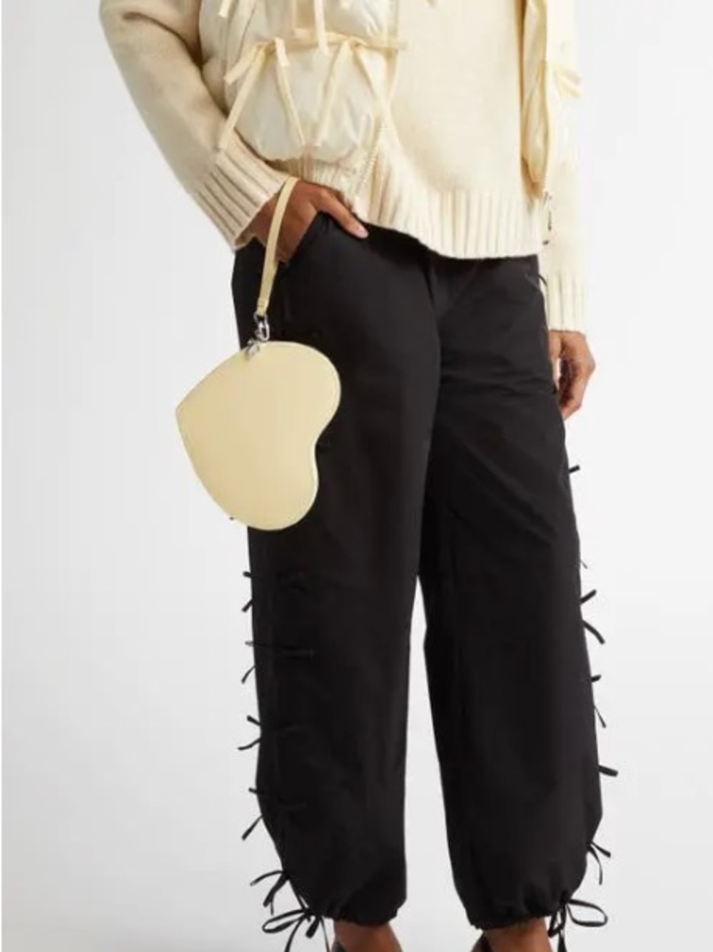 Sandy Liang Cream Heart Wristlet with Silver Hardware